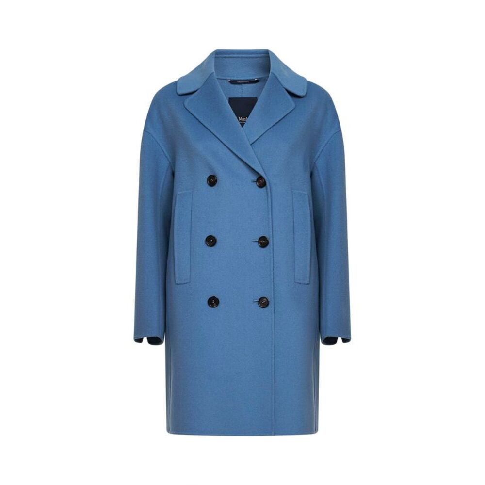 Max Mara S Women Light Blue Smmeden Double-Breasted Midi Coat